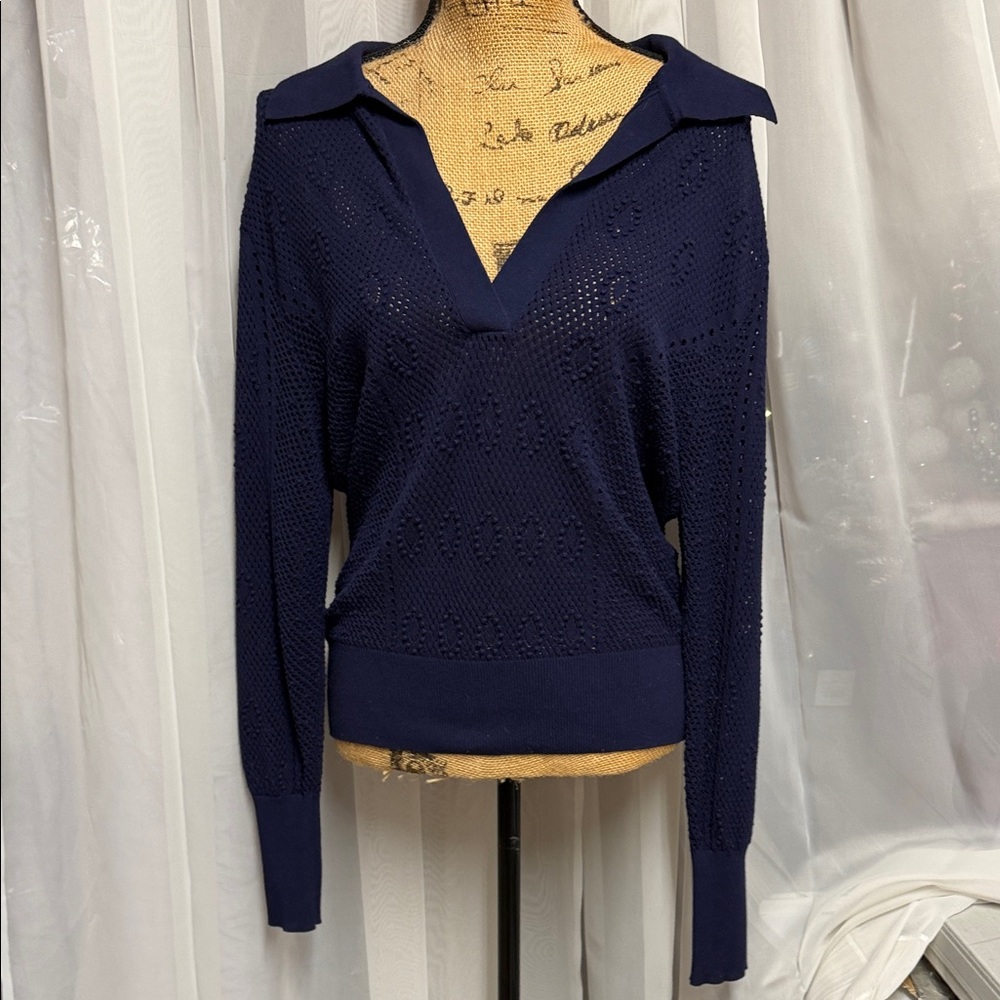 White House Black Market Navy V-Neck Sweater